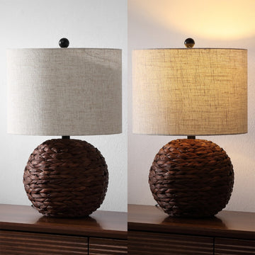 Camilo 21.5" Modern Coastal Woven Rattan Globe LED Table Lamp